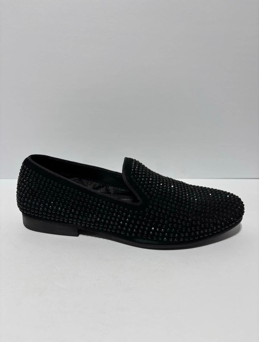 Steve Madden Men’s 11.5 Black Rhinestone Velvet Loafers Smoking Dress Shoes